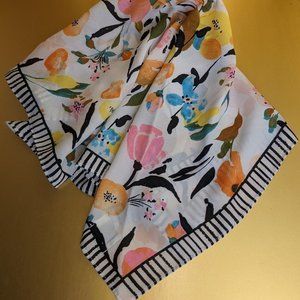 A New Day Scarf Multicolored Print White & Black 20" Square Excellent Condition!